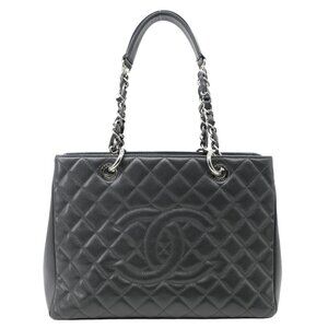 Chanel  Grand Shopping Quilted Caviar Leather Tote Bag Dark Grey